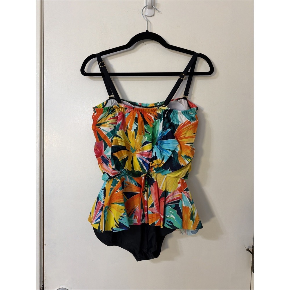 Maxine of Hollywood Swimsuit Ruffle Skirt Dress Size 10 Tropical Floral - Picture 2 of 4
